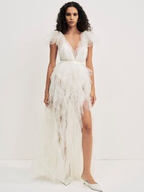 $489 NWT For Love And Lemons “Maxine” Tulle Maxi Dress in Ivory Sz Small